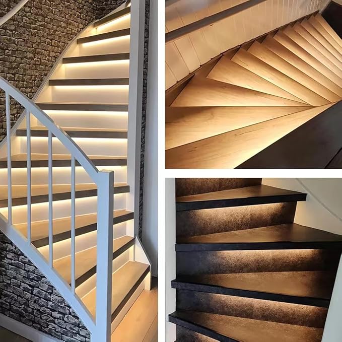 RW-5630 Motion-Activated LED Stair Lighting Kit with Daylight Sensor, 48" Warm White 3000K Cuttable Strip Light for Indoor LED Stair Lights (18 Steps)