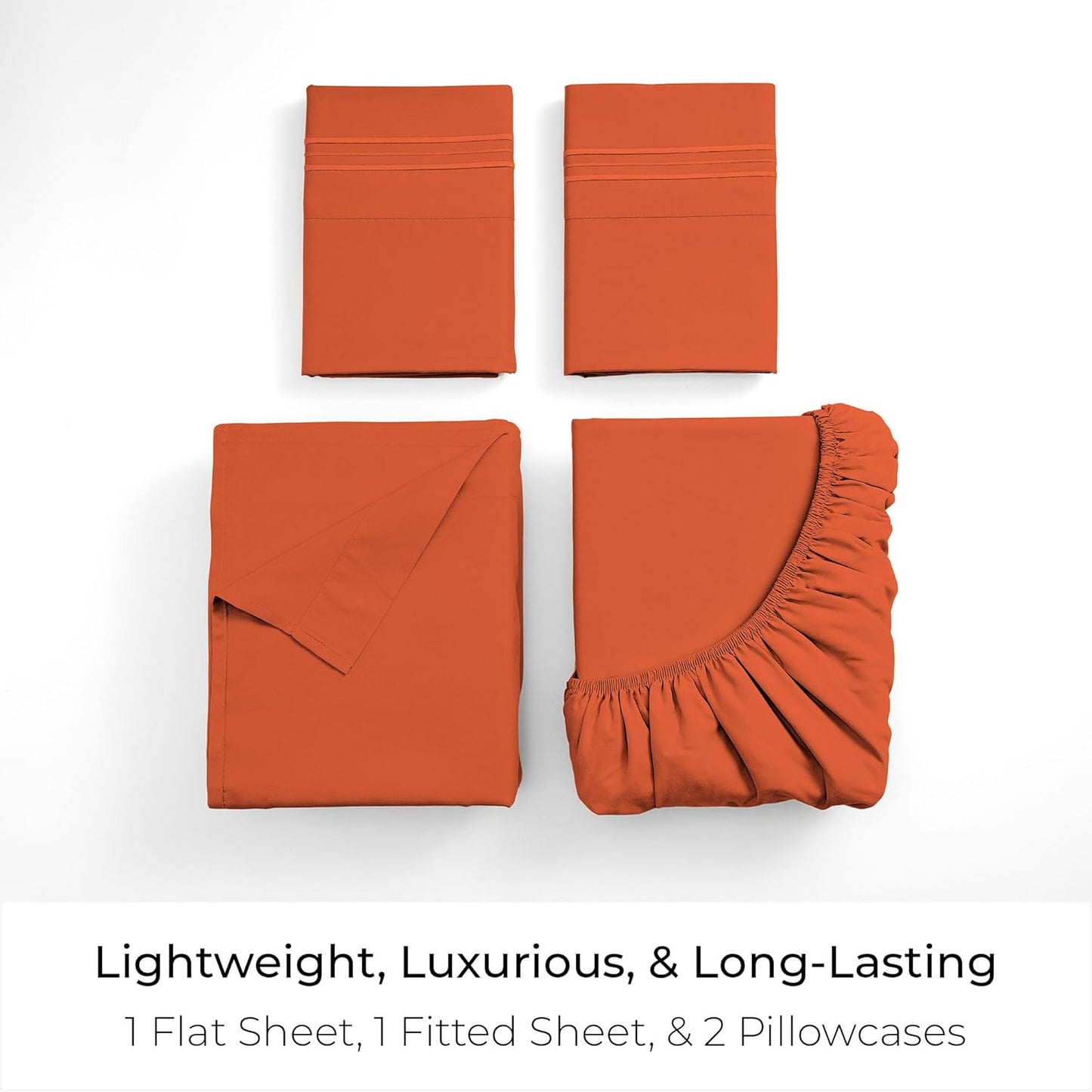 Mellanni Queen Sheets Set - 4 PC Iconic Collection Bedding - Hotel Luxury, Extra Soft, Cooling Bed Sheets - Wrinkle, Fade, Stain Resistant (Queen, Poppy Orange)