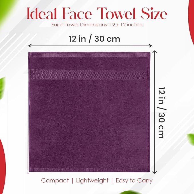 RIVERSIDE 12 Pack Premium 100% Cotton Face Washcloths, 600 GSM, 12 x 12 Inches, Soft, Absorbent Towels for Body & Shower, Bathroom Wash Clothes, Durable Face Towels Set for Spa, Gym, Purple Passion