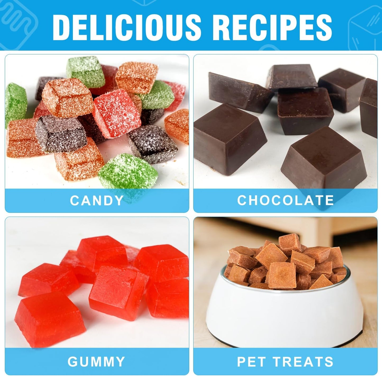 Walfos Mini Square-Terrace Silicone Candy Molds 50 Cavities - Non Stick, Food Grade & Dishwasher Safe, 3 Packs