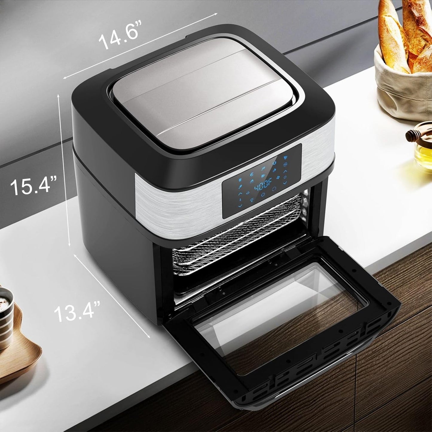 Air Fryer Oven Large 20 QT, 10-in-1 Toaster Oven Air Fryer Combo with Window for Family, Airfryer Oven with Rotisserie, 3 Dehydrating Racks, ETL Certified