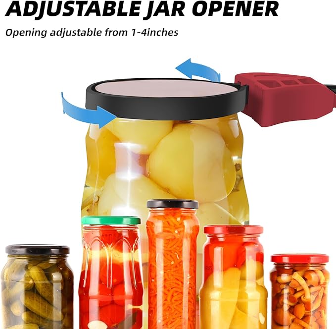 Jar Opener for Weak Hands, Seniors with Arthritis, Strap Adjustable Jar Opener, with Non Slip Rubber, Kitchen Gadgets lid opener jar opener (Red Black)