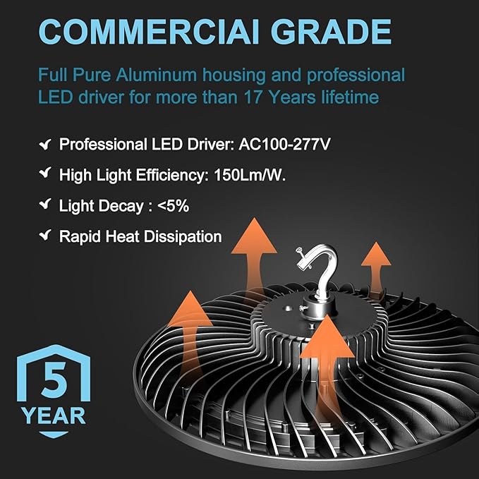 Smart 200W LED High Bay Light 30000LM 5000K UFO High Bay Lighting Motion Activated High Bay LED Lights AC100-277V for Warehouse Barn Remote Included- 10Pack