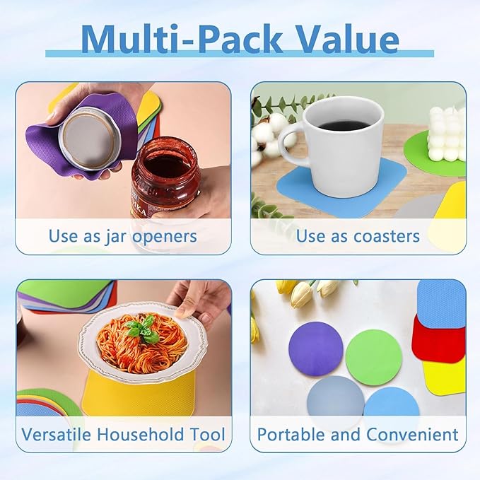 Non-Slip Rubber Jar Opener Pad - Easy Grip Kitchen Tool for Opening Lids, Cans & Bottles - Ideal for Arthritis & Weak Hands 6pcs