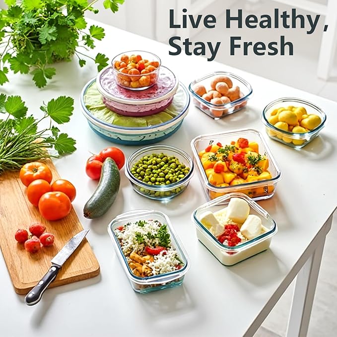 12 Pack Glass Food Storage Container Set with Lids Airtight Leakproof, Stackable Meal Prep & Leftover & Lunch Containers for Microwave, Oven, Freezer and Dishwasher (White)