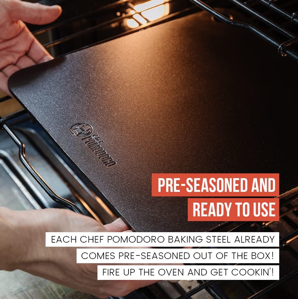 Chef Pomodoro Pizza Steel for Oven 13 Inch 1/4 Inch Thick, Baking Steel for Oven, Grill, Sourdough Bread, Baking Stone for Oven With Lifting Holes 13" X 13" (33.6 x 33.6 cm)