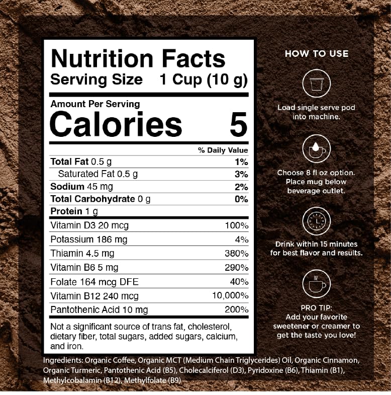 VitaCup Organic Genius Keto Coffee Pods, Increase Energy & Focus w/MCT Oil, Turmeric, B Vitamins, D3, Medium Dark Roast, Bold, Smooth, Single Serve Pod Compatible w/Keurig K-Cup Brewers,64 Ct
