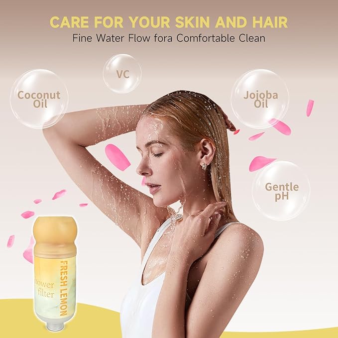 Vitamin C Shower Filter for Hard Water, Aromatherapy Softener Purifier, Easy Installation,Brighter Skin & Hair, Chlorine Free, Suitable for any shower head (Refreshing Lemon)
