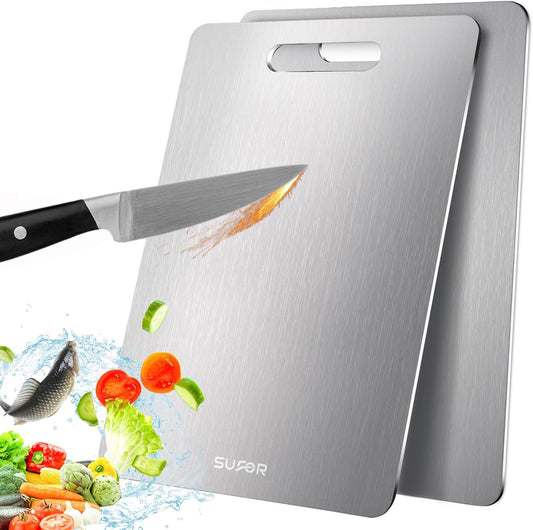 2 Pack Titanium Cutting Board - 100% Pure Titanium Cutting Boards For Kitche,Easy to clean, Double-sided food-grade Cutting Board For Cutting Meats, Fruits And Vegetables,15 * 11