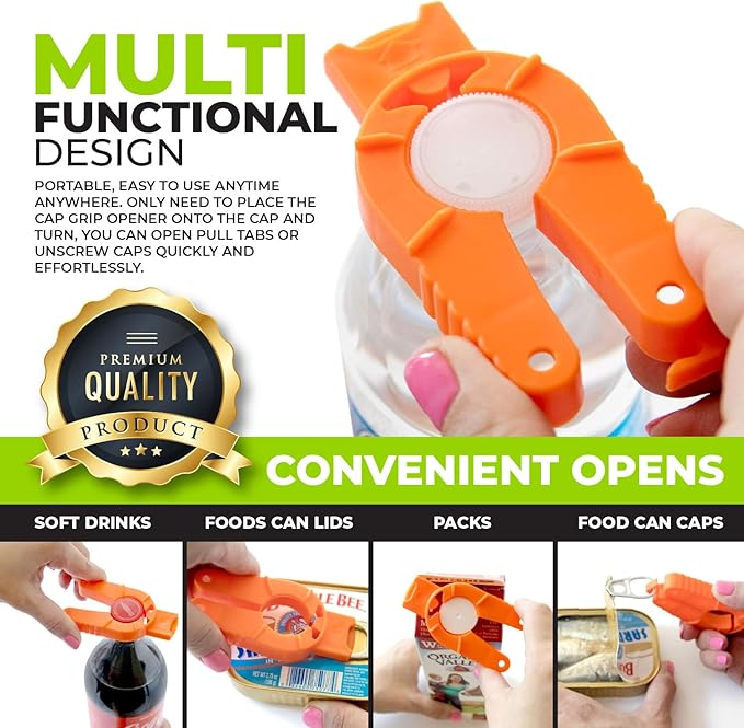 2-pack Multifunctional Bottle and Can Opener, Plastic Water Bottles, Twist-Off, Pull Tab Soup, for Weak Hands, Seniors, Elderly, Rheumatoid Arthritis, Botle Gripper, Ergonomic Lid Seal Remover