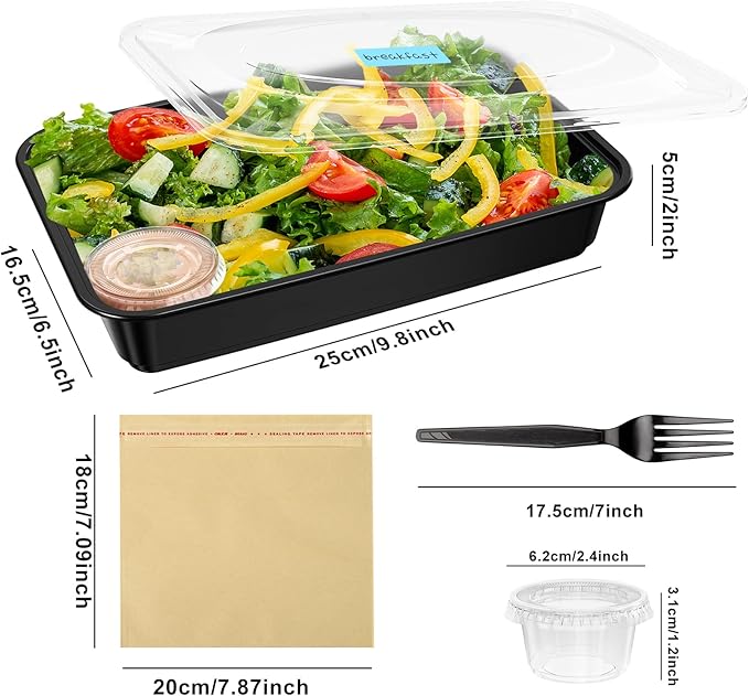 20 Pack (92 Pcs) 38 OZ Disposable Meal Prep Containers Plastic Food Container with Lids for Snack BPA Free, Microwave and Freezer Safe, To Go & Take Out Food Containers with Lids for Microwave Dishes