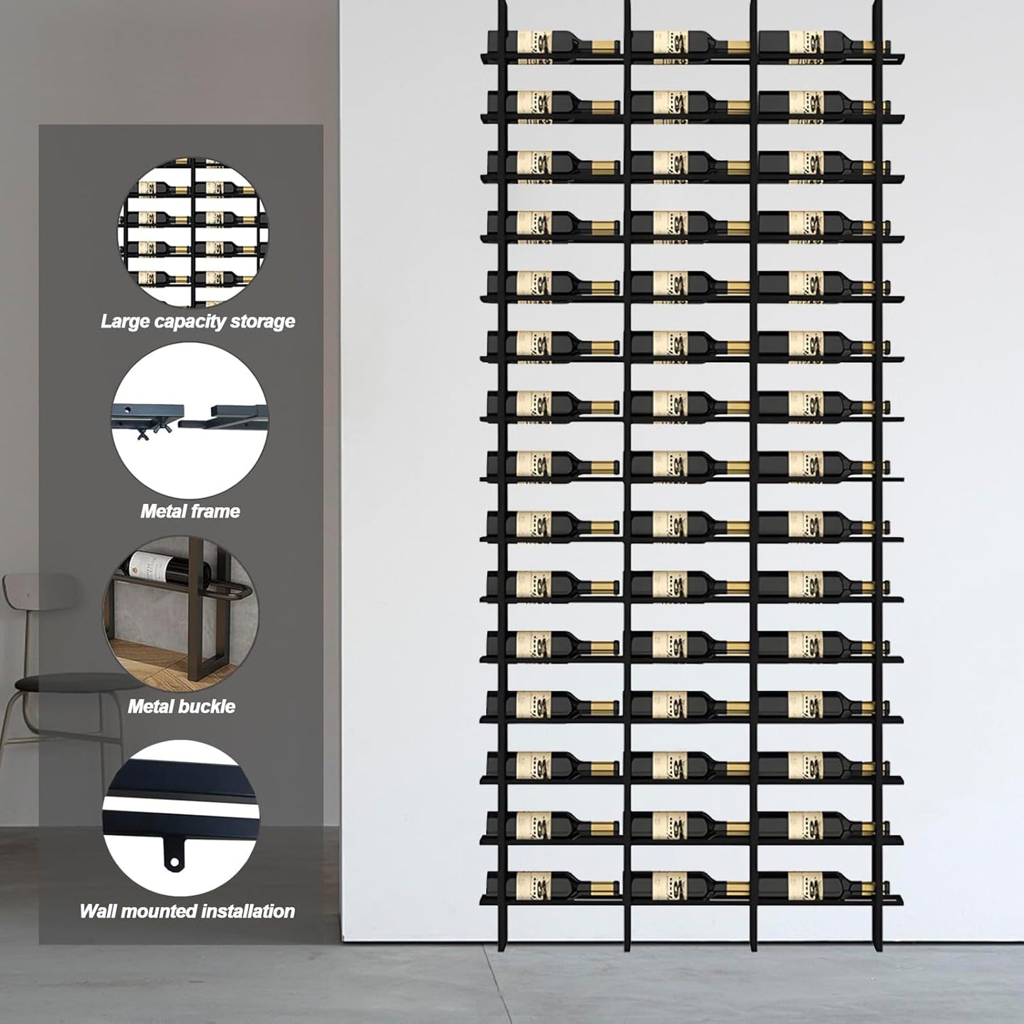 Wine Rack Freestanding Floor, 16 Tier 48 Bottle Capacity Display Holder, Industrial Wine Bottle Storage Shelves, for Any Bar, Wine Cellar, Kitchen, Dining Room (Brown, 3 Column)
