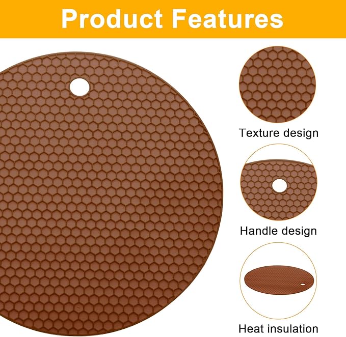 uxcell 3pcs Silicone Jar Opener Pads, 17.5cm/7" Texture Can Opener Multipurpose Round Bottle Lid Opener Non-Slip Coasters for Weak Hands Seniors Children, Brown
