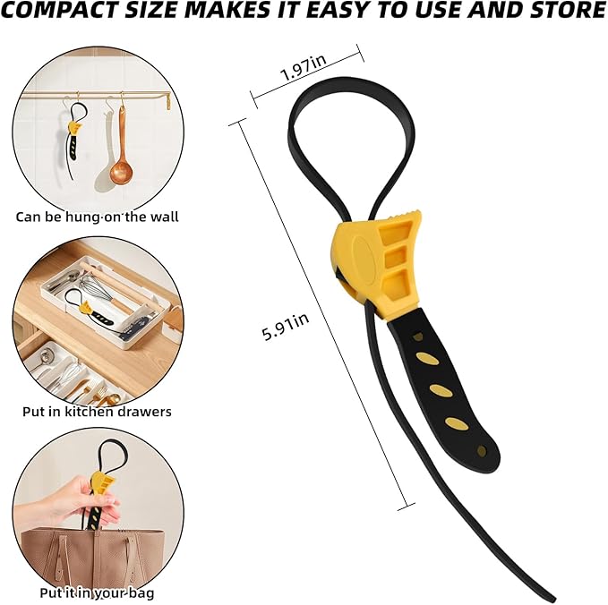 Jar Opener for Weak Hands, Seniors with Arthritis, Strap Adjustable Jar Opener, with Non Slip Rubber, Kitchen Gadgets lid opener jar opener (Yellow Black)