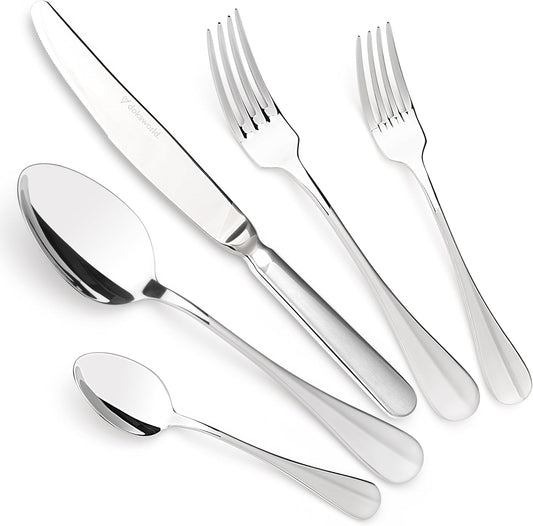 Semi-Matte Design Flatware, Silverware Set for 8 persons, 40 Piece - Spoons, Forks, and Knives 18/10 Stainless Steel, Dishwasher Safe