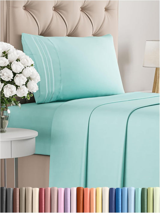 Twin XL Size 3 Piece Sheet Set - Comfy Breathable & Cooling Bed Sheets Set - Hotel Luxury Bedding for Women, Men, Kids, Teens, Boys & Girls - Deep Pockets, Soft and Wrinkle Free - Oeko-Tex - Spa Blue