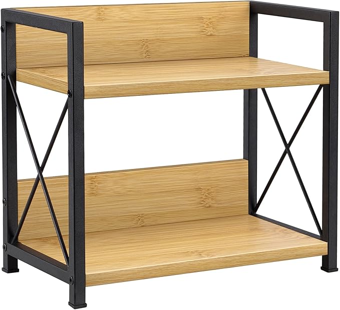 Giikin Countertop Shelf Organizer, 2 Tier Kitchen Spice Rack Organizer for Countertop, Wood Coffee Counter Shelf Organizer for Home (Bamboo, S)