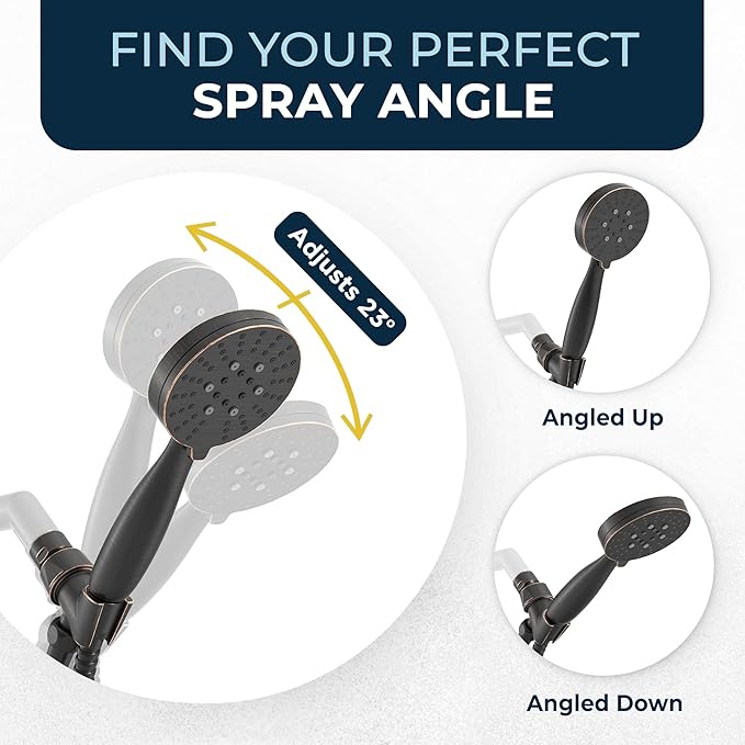 HammerHead Showers® Solid METAL 3-Spray Handheld Shower Head with Long Hose and Holder OIL RUBBED BRONZE - WIDE MASSAGE and MIST Sprays - 1.8 GPM Low Flow Handheld Showerhead -Water Saving Shower Head