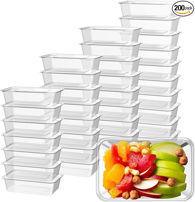 Bokon 200 Pcs Plastic Meal Prep Container with Lid Disposable Clear Lunch Containers Stackable Food Storage Container Box Spill Proof for Salad Snack Microwave Dishwasher Freezer Safe (25 oz)