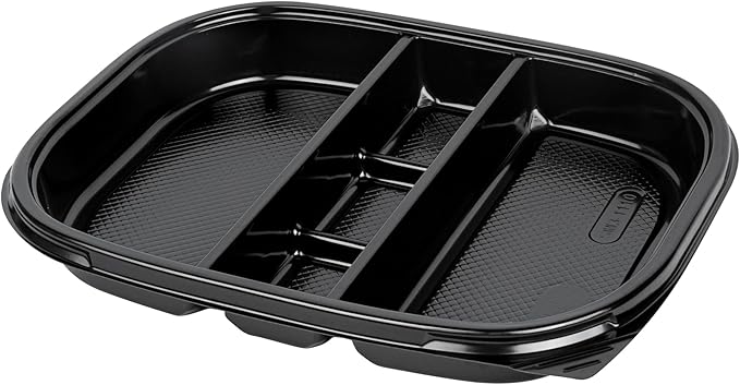 Restaurantware-Bento Tek 50.7 Ounce Meal Prep Containers, 50 Disposable To Go Food Boxes - Lids Sold Separately, 5 Compartments, Black Plastic Bento Lunch Boxes, Freezable, For Take Out