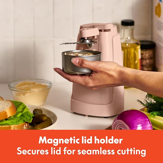 bella Electric Can Opener and Knife Sharpener, Multifunctional Jar and Bottle Opener with Removable Cutting Lever and Cord Storage, Stainless Steel Blade, Blossom