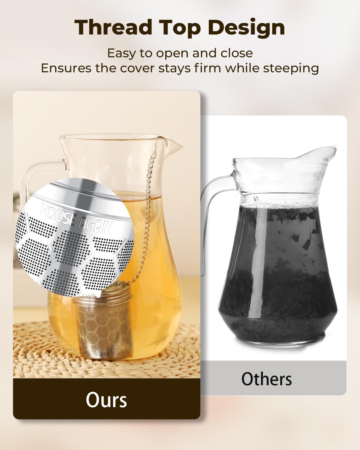 House Again Tea Infuser for Loose Leaf Tea, Extra Fine Mesh Tea Strainers, 304 Stainless Steel with Chain Hook, Loose Leaf Tea Steeper for Brew Tea Spices & Seasonings, Geometric Design