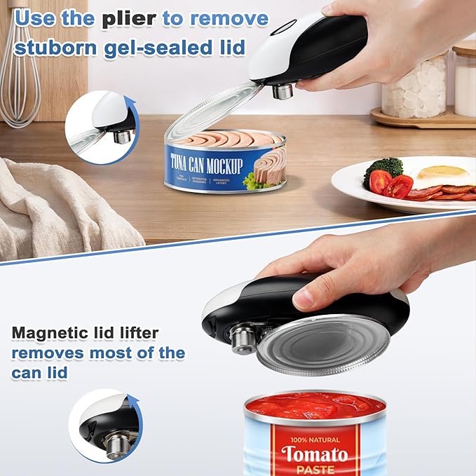 Electric Can Opener for Seniors, Rechargeable Automatic Canopener Smooth Edge, Kitchen Aid Gadgets Perfect for Chef, Arthritis Friendly, Hands Free, One Touch Design, Easy to Use