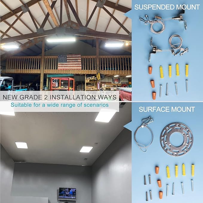 Lightdot 2 Pack LED High Bay Shop Lights, 4FT 240W 33600LM [Eqv.1000W MH/HPS] 5000K Daylight Linear Hanging Light for Garage Warehouse Gyms, 10 Lamp Fluorescent Fixture Replacement
