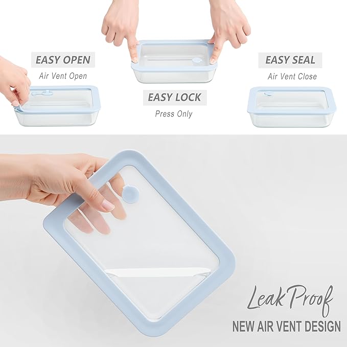 Urban Green Glass Food Container Set with Silicone Glass Lid, 3 Pack, Airtight, LeakProof, 100% Plastic Free, Meal Prep Food Storage Containers