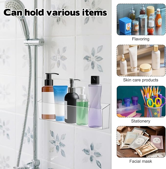 2 Pack Spice Rack, Wall Mounted Storage Organizer Bins, Clear Plastic Seasoning Jars Rack Condiment Bottles Shelf Removable Makeup Organizer for Kitchen Cabinet Doors Pantry RV Organization