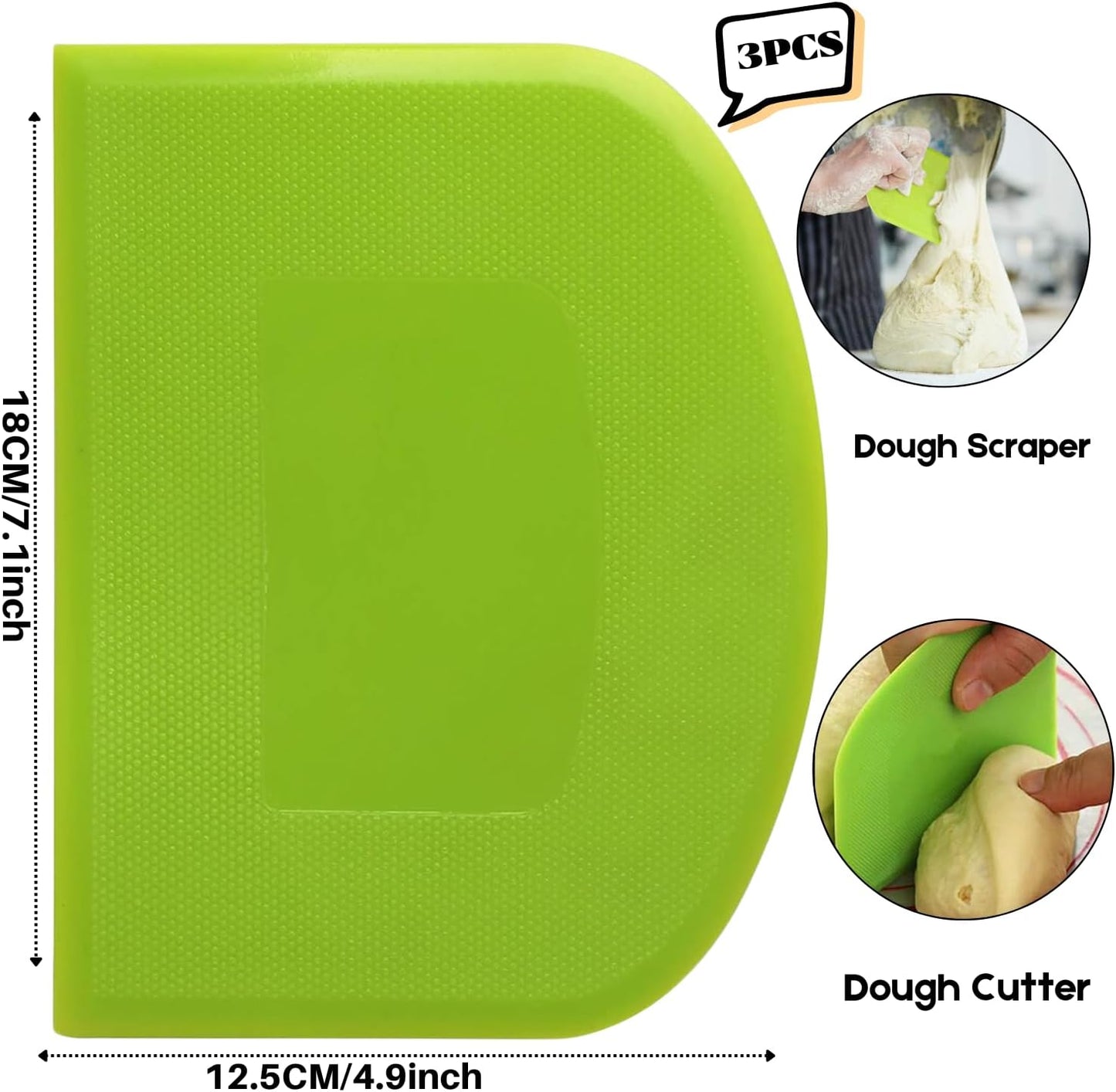 SURDOCA Dough Bench Scraper - 3P 7.1x4.9" Plastic Flexible Bowl Scraper, Sharp Edge & Angles Cake Scraper. Non-Slip Bakeware Decorating Tools Sculpting & Modeling Tools - Blue+Pink+Blue