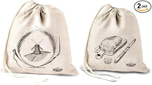 Linen Bread Bag – Reusable Linen Bags for Homemade Bread & Sourdough | Cloth Bags for Sourdough, Artisan Loaves, & Pastries | Unbleached Natural Fabric with Drawstring Closure, 2-Pack, 11 x 15"