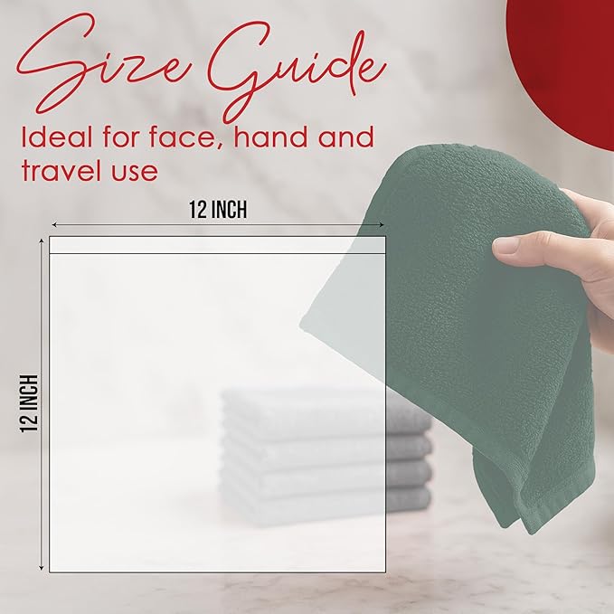 RIVERSIDE 24 Pack Washcloths Set - 100% Cotton [12x12 Inches] - Soft, Quick-Dry & Highly Absorbent Face Towels - Perfect for Bathroom, Gym, Hotel, Spa & Travel - Hunter Green