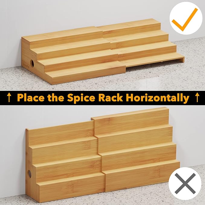 SpaceAid 4 Tier Bamboo Spice Rack Organizer for Cabinet, Kitchen Pantry Spices Storage Rack for Cabinets Organization, Home Seasoning Tiered Can Goods Racks Wood Shelf Organizers (4 Tier, Natural)