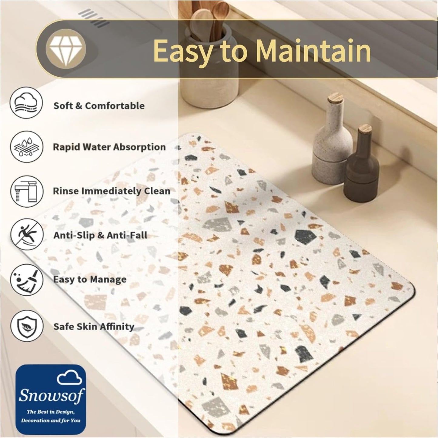 Dish Drying Mat - Absorbent Countertop Mat for Coffee Maker, Expresso Machine, Kitchen Use (03,12''×20'')