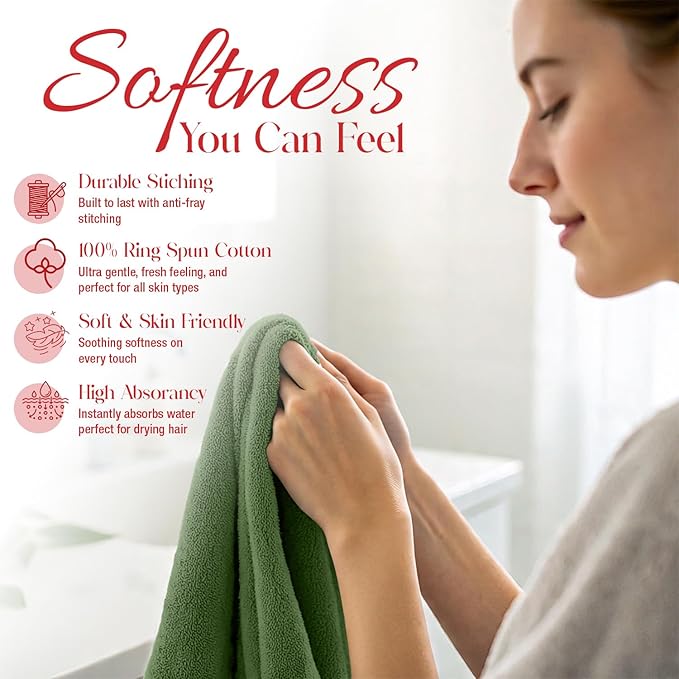RIVERSIDE 24 Pack Washcloths Set - 100% Cotton [12x12 Inches] - Soft, Quick-Dry & Highly Absorbent Face Towels - Perfect for Bathroom, Gym, Hotel, Spa & Travel - Sage Green