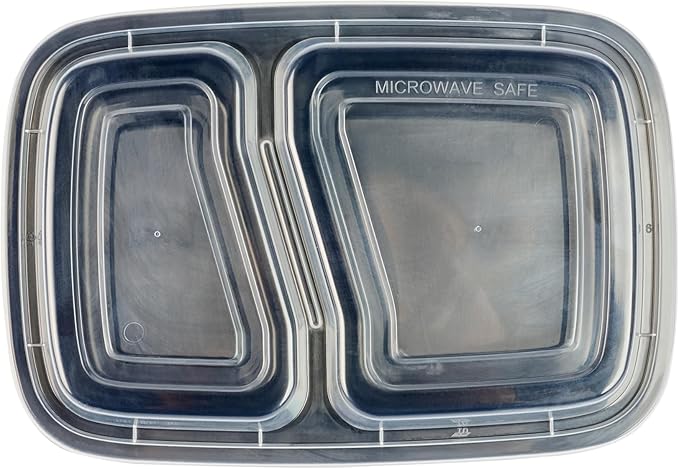 Restaurantware Asporto 32 Ounce Compartment Take Out Boxes, 50 Microwavable Meal Prep Containers - 2 Compartments, With Clear Plastic Lids, Black Plastic Food Containers, Do Not Contain BPA