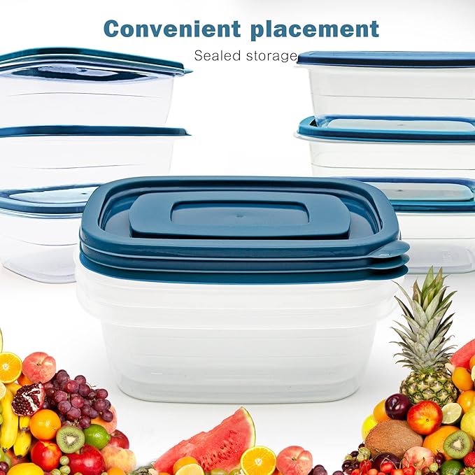 10PCS Food Storage Containers,Freezer Microwave safe,Food Container Sets,BPA Free Plastic Meal Prep Containers & Kitchen Set,Lunch Containers,use for School,Work and Travel,0.53 Quarts Per Box.