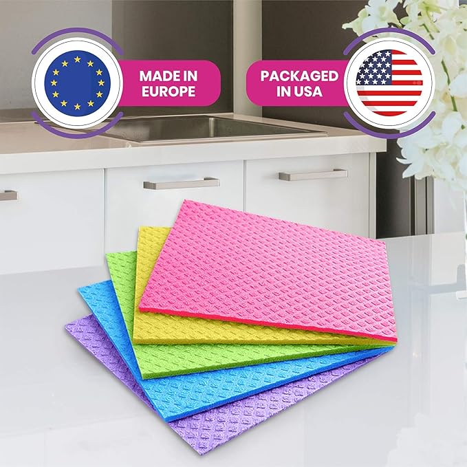 Swedish Dishcloths for Kitchen – Absorbent Kitchen Towels and Dishcloths Sets - Reusable Paper Towels - Dish Cloths for Washing Dishes and Cleaning Kitchen – Cellulose Sponge Cloths
