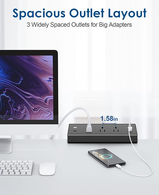 Desk Clamp Power Strip,40W Fast Charging Station,Desktop Mount Surge Protector,2 PD 20W USB C Ports,3 Outlets for Home,Office,Fit 1.9" Tabletop Edge (Black, 3 Outlets & 4 USB Ports & 10 FT Cable)