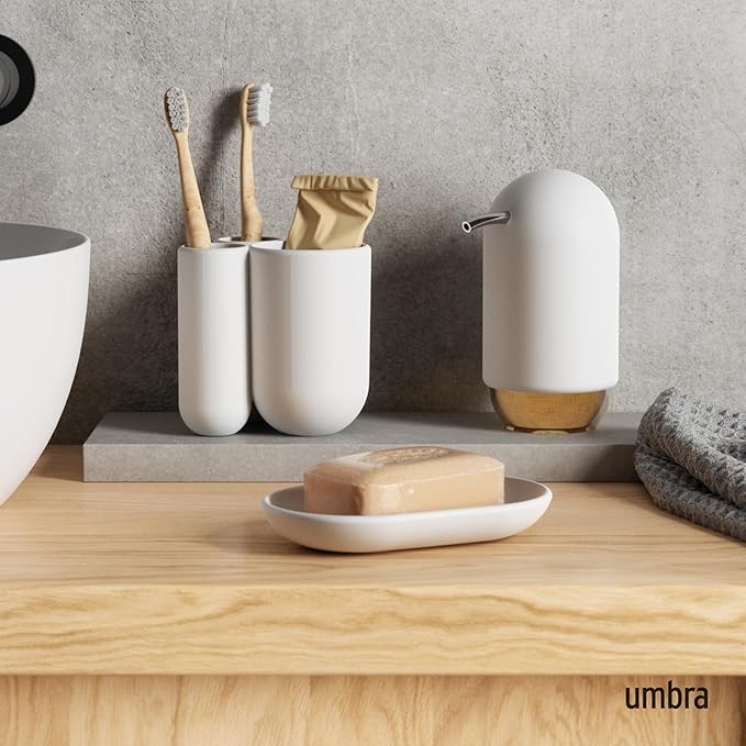 Umbra Touch Dish for Bathroom-Contemporary, Practical Molded Oval Soap Bar Holder for Bath Sink-Nicely Fits Into Amenity Tray-Easy to Clean, Highly Durable, 13 x 9 x 2 cm, White