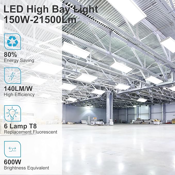 Lightdot 2 Pack LED High Bay Shop Lights, 2FT (Dimmable Remote) 150W 21500LM [Eqv.600W MH/HPS] 5000K Daylight Linear Hanging Light for Garage Warehouse Gyms, 10 Lamp Fluorescent Fixture Replacement
