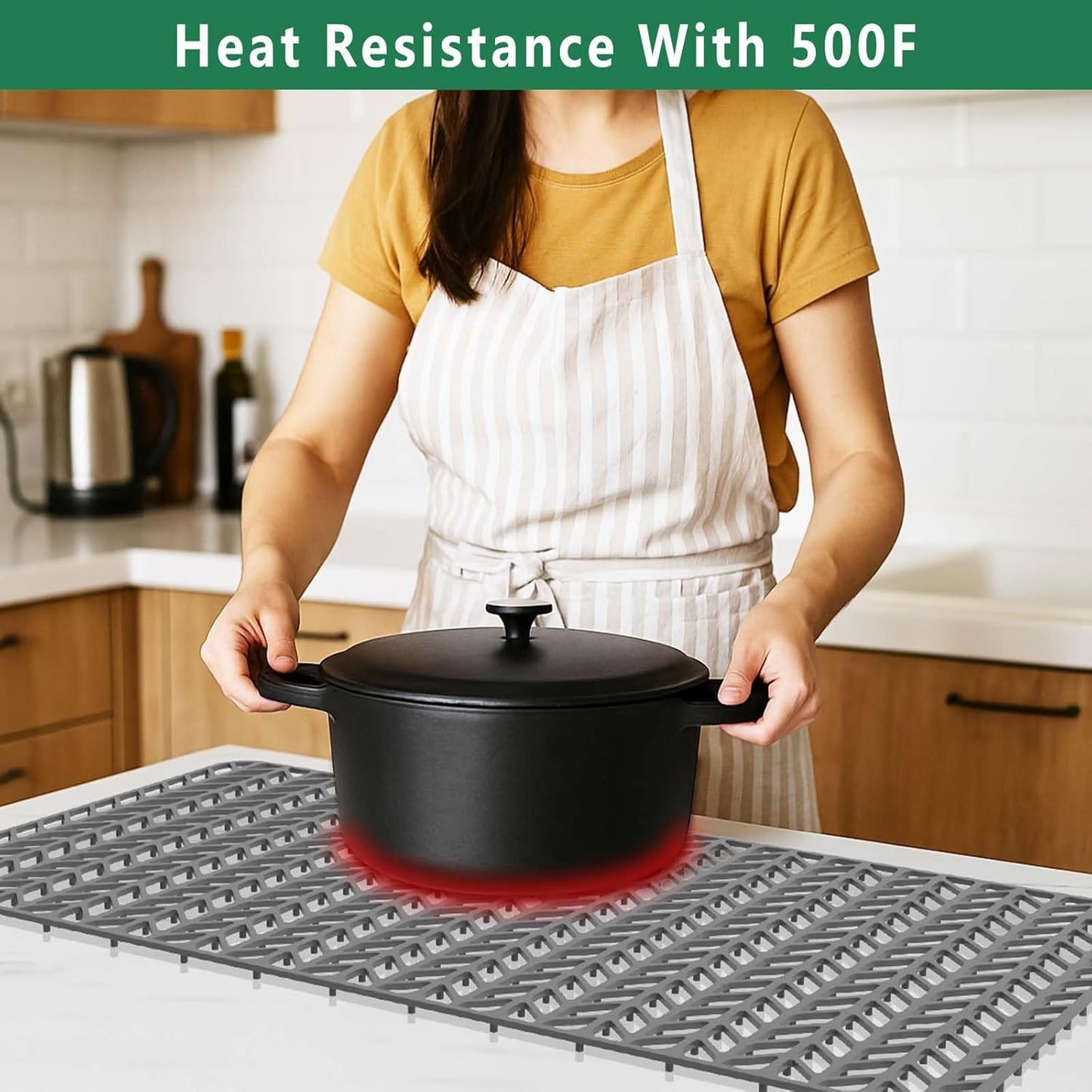 GUUKIN Sink Protectors for Kitchen Mat -30"x 16" Silicone Kitchen Sink Mat Grid for Bottom of Farmhouse Stainless Steel Porcelain with Rear Drain（Grey