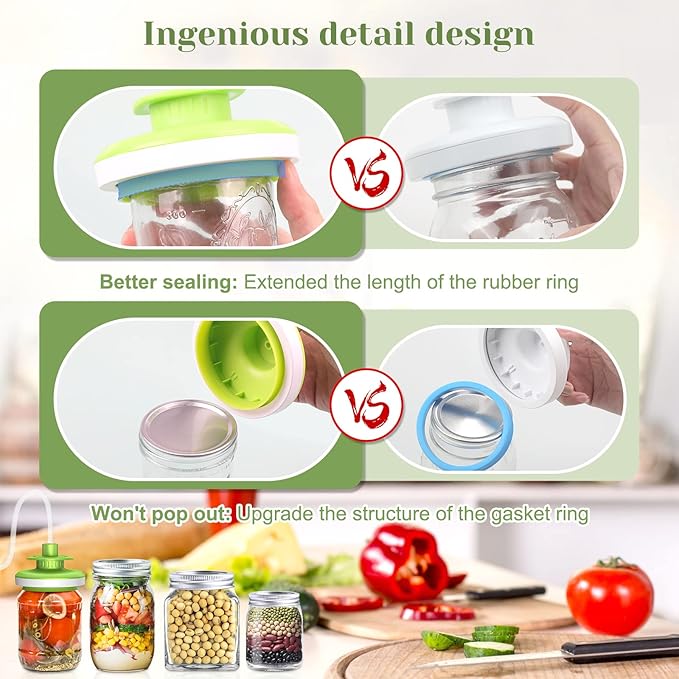 Mason Jar Vacuum Sealer Kit, Vacuum Sealer for jars Canning Sealer and Accessory Hose Mason Jar Attachment with Manual Vacuum Pump and Lid Opener for Wide&Regular Mouth Mason Jars