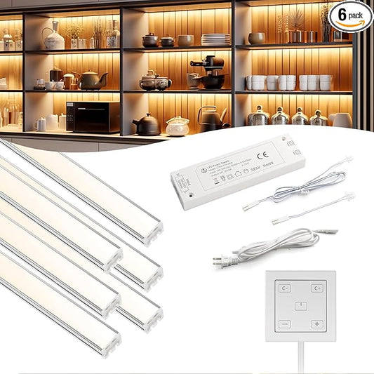 VST Under Cabinet Lighting, Work with Touch Switch – Solderless Linkable Gapless Under Counter Lights for Kitchen Liquor Cabinet Closets (6 Lights Bar Kit)