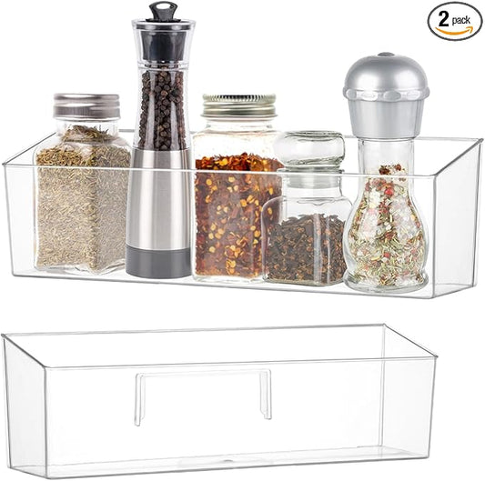 2 Pack Spice Rack, Wall Mounted Storage Organizer Bins, Clear Plastic Seasoning Jars Rack Condiment Bottles Shelf Removable Makeup Organizer for Kitchen Cabinet Doors Pantry RV Organization