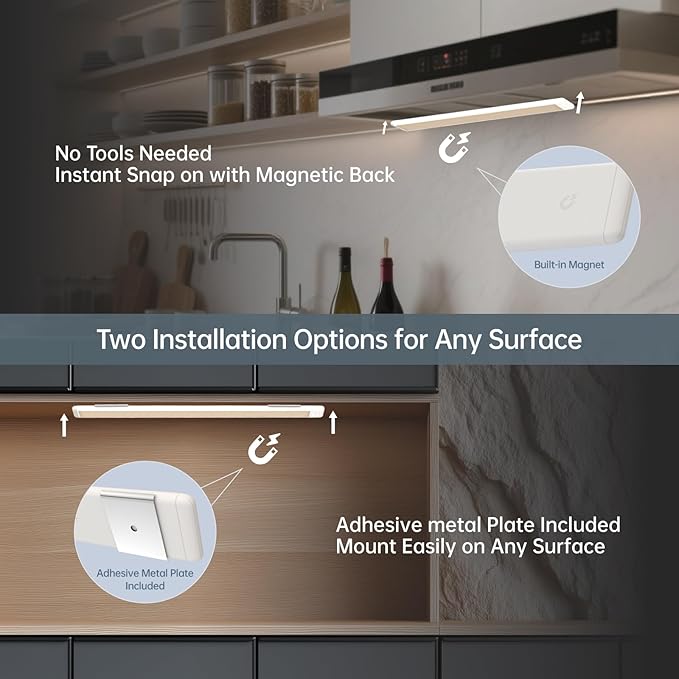 20 Inch Under Cabinet Lighting, Expandable LED Cabinet Light with Sensor Controls, Adjustable Color Temperature & Brightness, Wireless Magnetic Installation