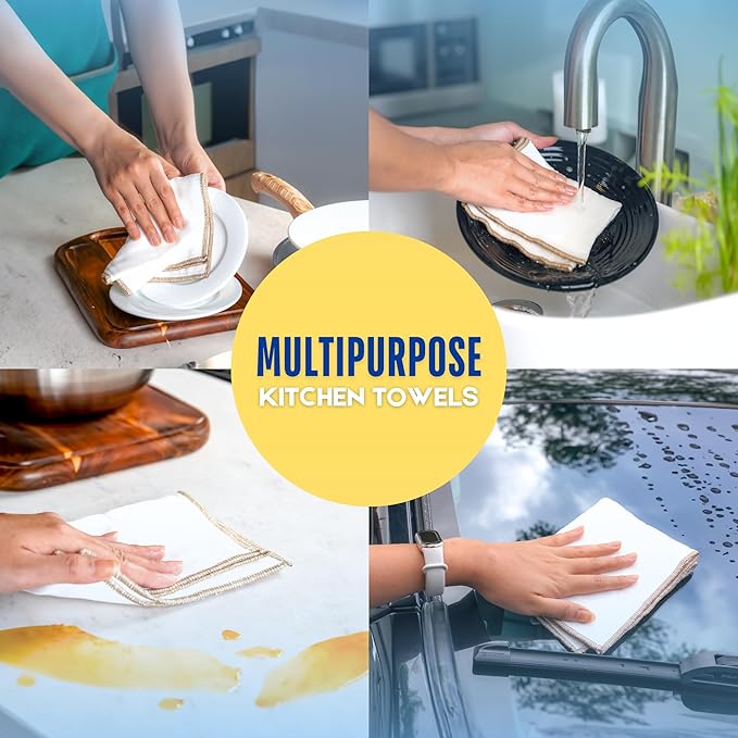 Mother-Earth Cotton Dish Cloths, Ultra Absorbent Quick-Drying Cleaning Cloths, Reusable and Eco-Friendly Dish Rags for Kitchen Use (6)