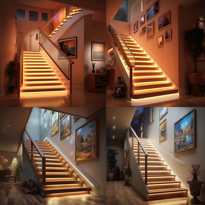 Motion Triggered LED Stair Lights Indoor, 40" Cuttable Motion Sensor COB LED Strip Light Kit with 9 Modes Ideal for Indoor Step Lights(Warm White 3000K, 16 Stairs)