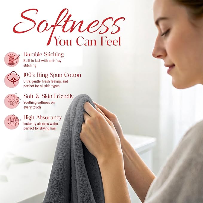 RIVERSIDE 24 Pack Washcloths Set - 100% Cotton [12x12 Inches] - Soft, Quick-Dry & Highly Absorbent Face Towels - Perfect for Bathroom, Gym, Hotel, Spa & Travel - Grey